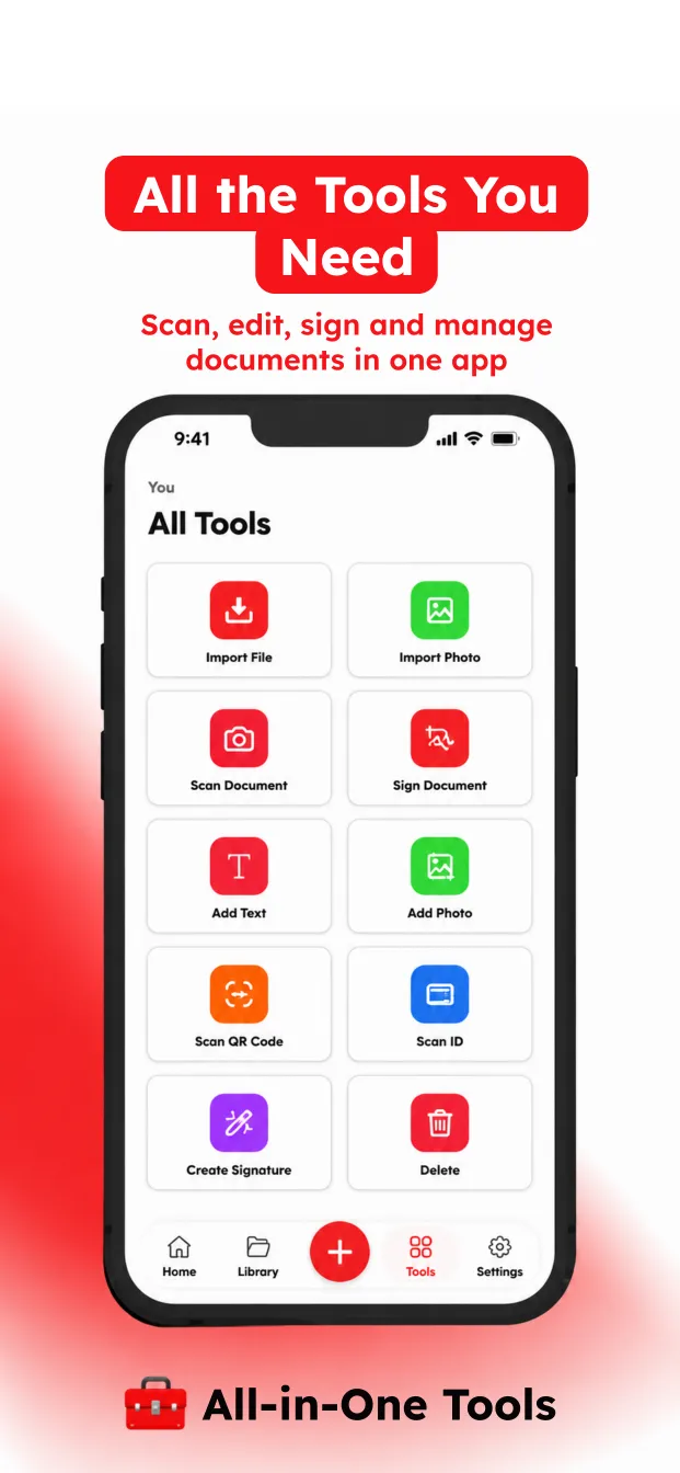 All tools: scan, import, sign, add text and photos